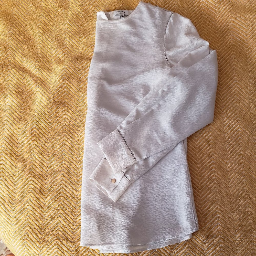 Reiss Off-White Long Sleeve Button Back Cecile Top